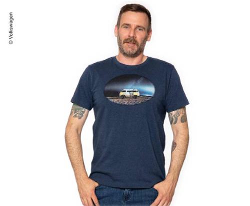 T-Shirt Herren VW, Größe L, blau-melage, 100% Baumwolle