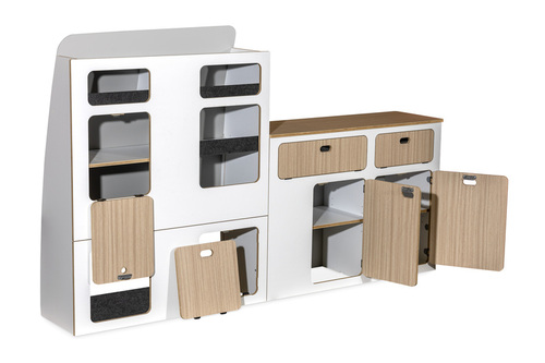 Flatpack-Möbelzeile für VW T5 / T6 / T6.1 kurzer Radstand - Weiß - Eiche