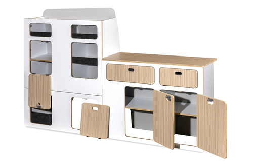 Flatpack-Möbelzeile für VW T5 / T6 / T6.1 kurzer Radstand - Weiß - Eiche