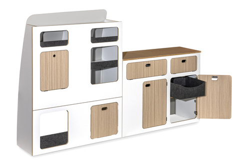 Flatpack-Möbelzeile für VW T5 / T6 / T6.1 kurzer Radstand - Weiß - Eiche