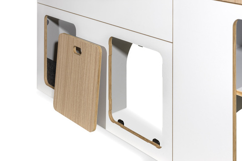 Flatpack-Möbelzeile für VW T5 / T6 / T6.1 kurzer Radstand - Weiß - Eiche