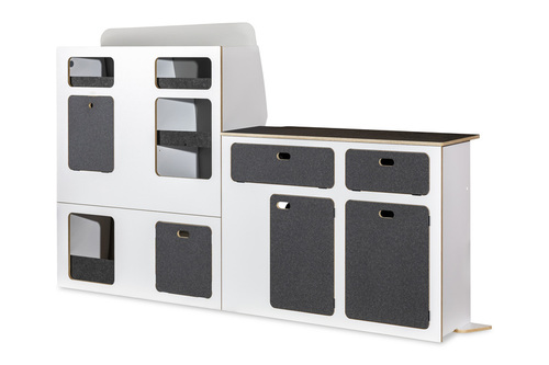 Flatpack-Möbelzeile für VW T5 / T6 / T6.1 kurzer Radstand - Weiß - Basalt
