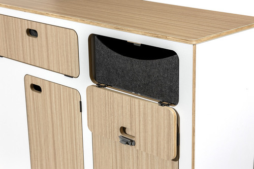 Flatpack-Möbelzeile für VW T5 / T6 / T6.1 kurzer Radstand - Weiß - Eiche