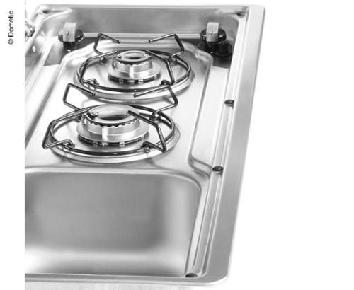 Komfur-vask kombination med 2-delt glasdæksel