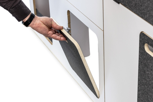 Flatpack-Möbelzeile für VW T5 / T6 / T6.1 kurzer Radstand - Weiß - Basalt