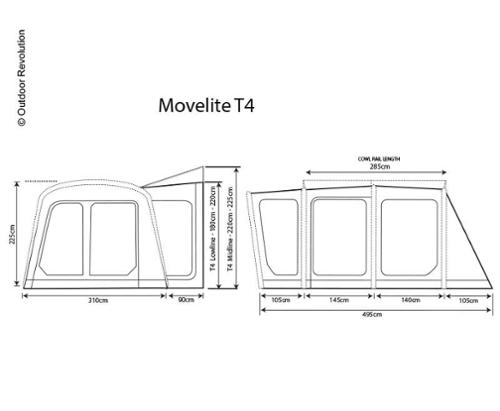 Bus awning Movelite 4 High, mounting height 255-305cm, W310xD495cm