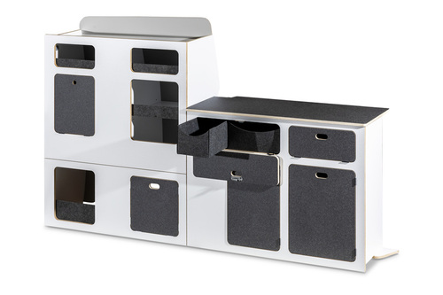 Flatpack-Möbelzeile für VW T5 / T6 / T6.1 kurzer Radstand - Weiß - Basalt